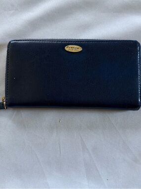 Arnold Palmer Navy Blue Zip-Around Wallet with Gold Plaque
